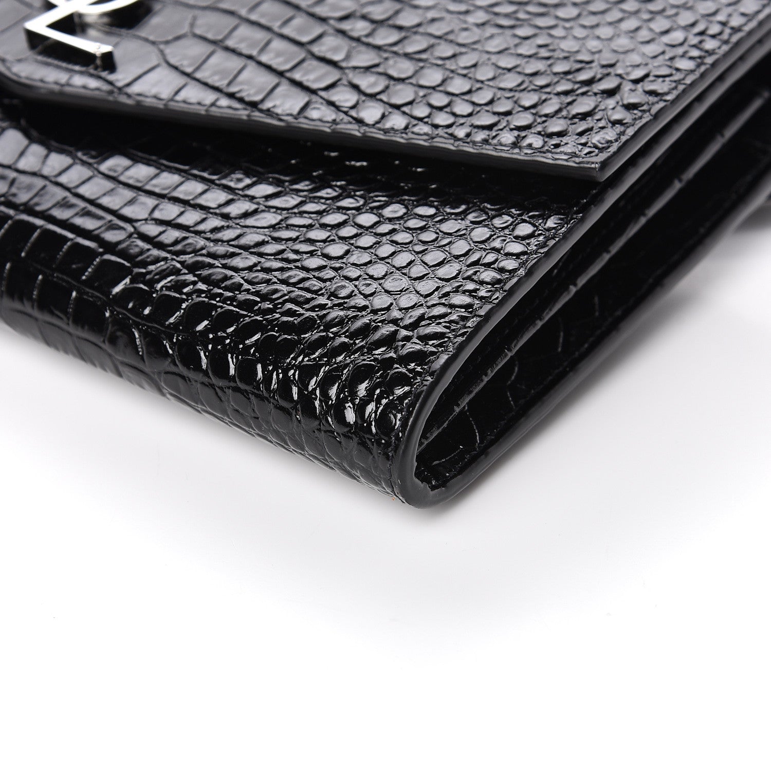 Saint Laurent Calfskin Crocodile Embossed Monogram Uptown Crossbody Black 9 of 11