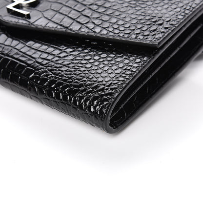 Saint Laurent Calfskin Crocodile Embossed Monogram Uptown Crossbody Black 9 of 11