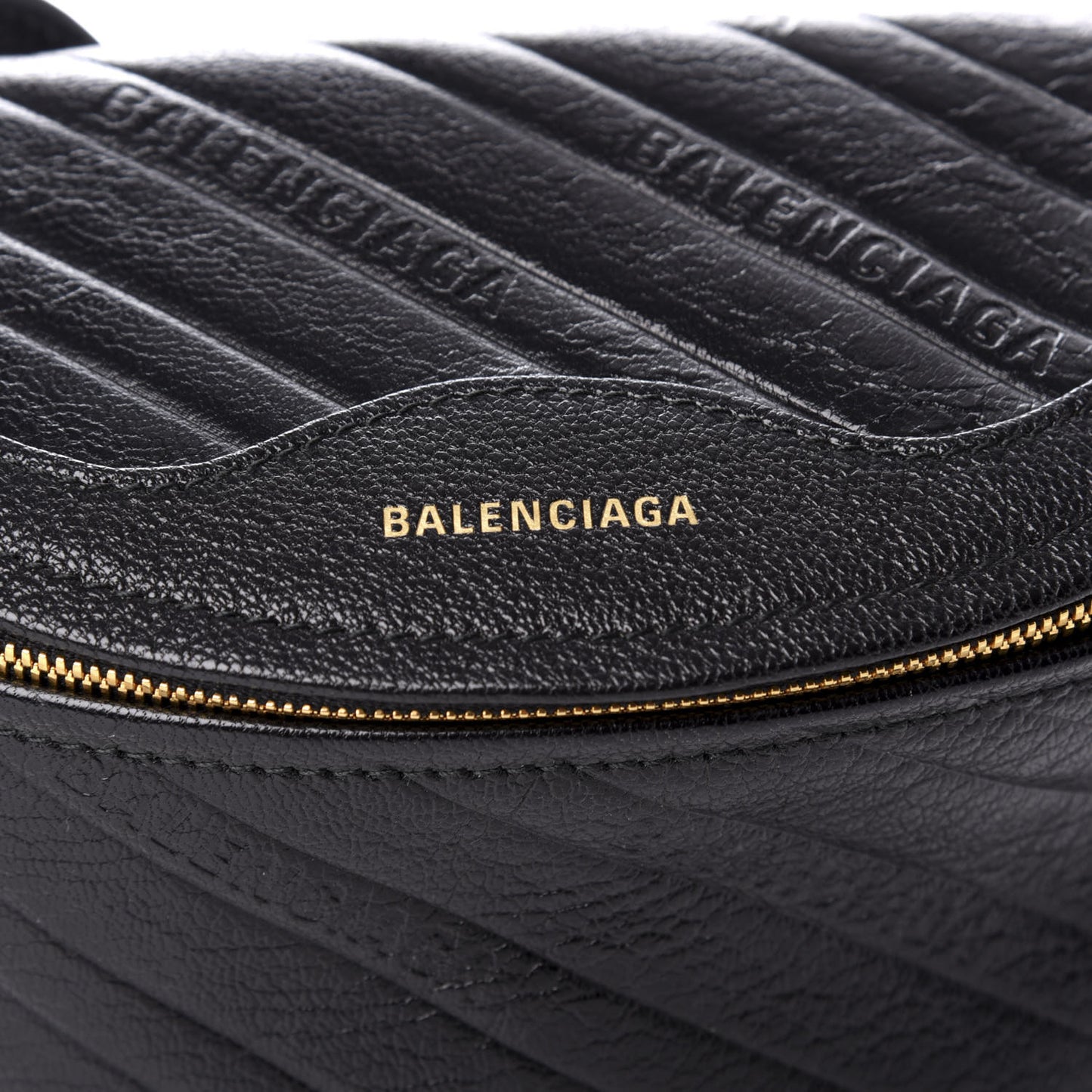 Shiny Goatskin Allover Logo Embossed XXS Souvenir Belt Bag Black