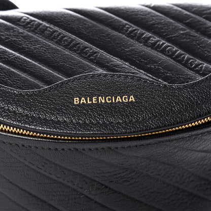 Balenciaga Shiny Goatskin Allover Logo Embossed XXS Souvenir Belt Bag Black 9 of 9