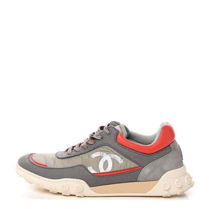 Chanel Nylon Calfskin Suede Womens CC Sneakers 39 Grey Red 1 of 9