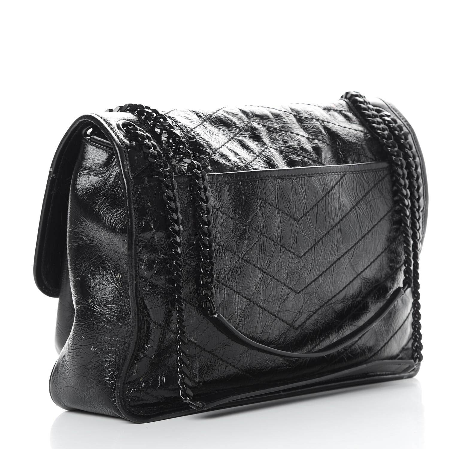 Saint Laurent Crinkled Calfskin Matelasse Monogram Large Niki Chain Satchel Black 3 of 20