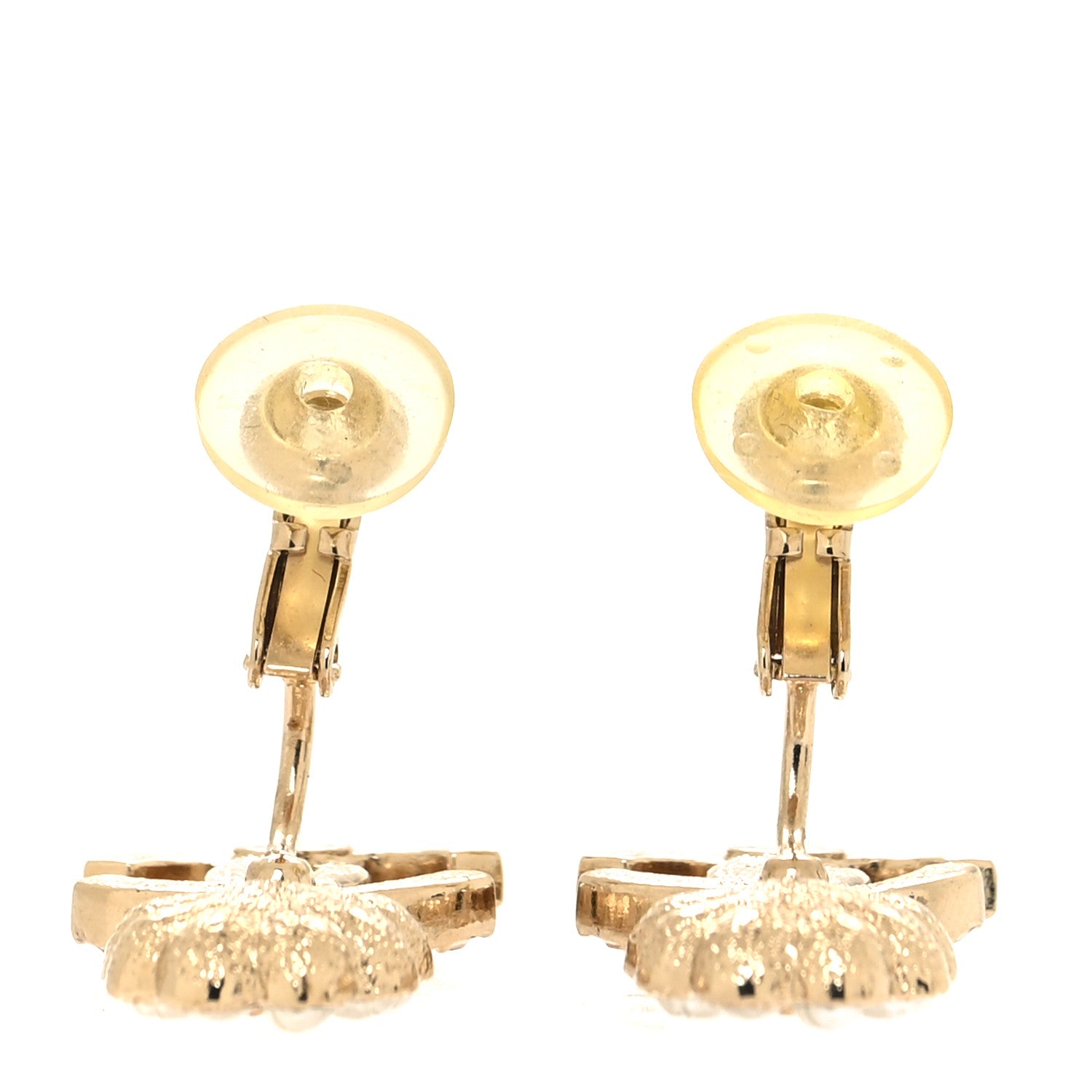 Chanel Pearl Crystal CC Flower Clip On Earrings White 3 of 5