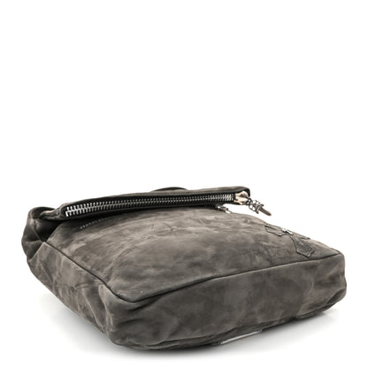 Chrome Hearts Suede Calfskin Zip Top Cross Patch Crossbody Bag Black Grey 4 of 9