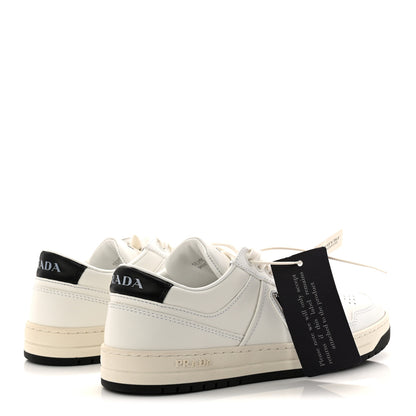 Prada Vitello Rois Triangle Womens Downtown Low Top 30mm Sneakers 38 White Black 4 of 10