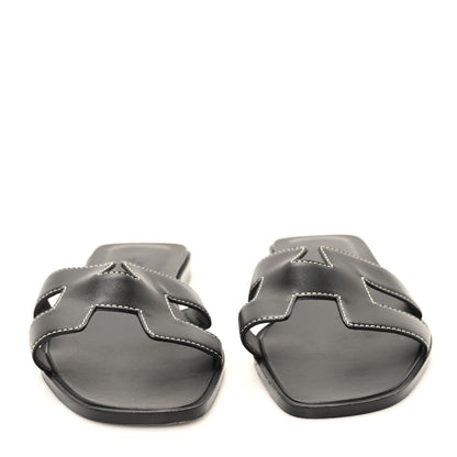Hermes Box Calfskin Oran Sandals 36.5 Black 3 of 10