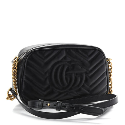 Gucci Calfskin Matelasse Small GG Marmont Chain Shoulder Bag Black 3 of 11