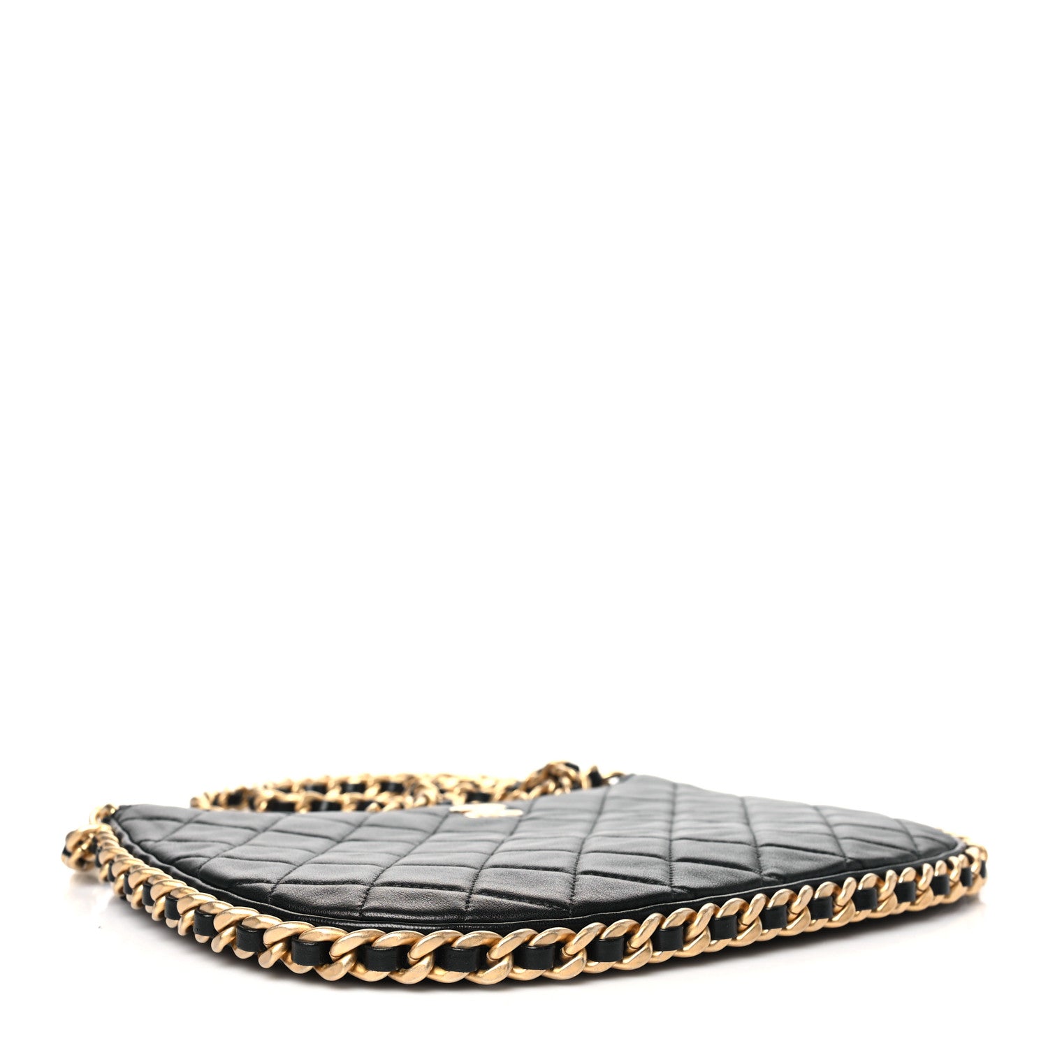 Chanel Shiny Crumpled Lambskin Quilted Large Trendy Chain Around Hobo Black 4 of 11