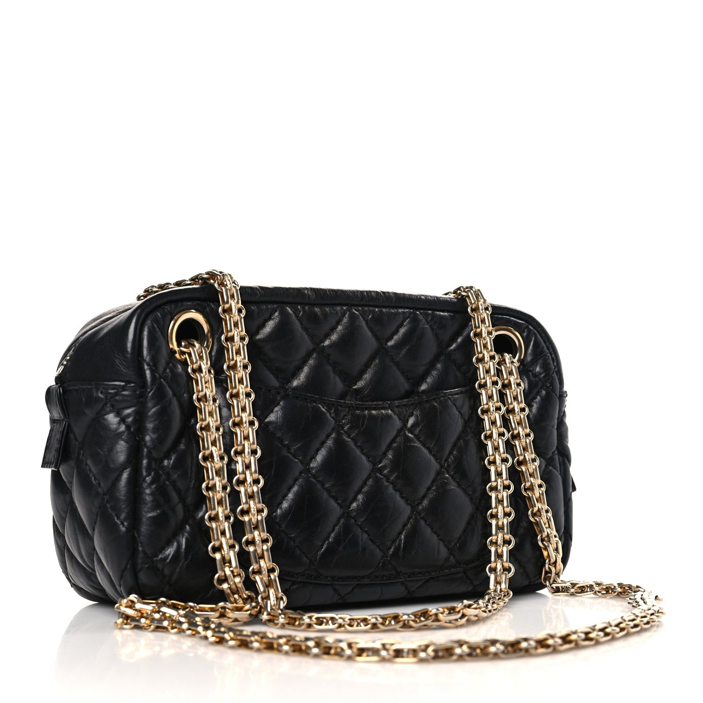 Aged Calfskin Quilted Small Reissue Camera Case Black