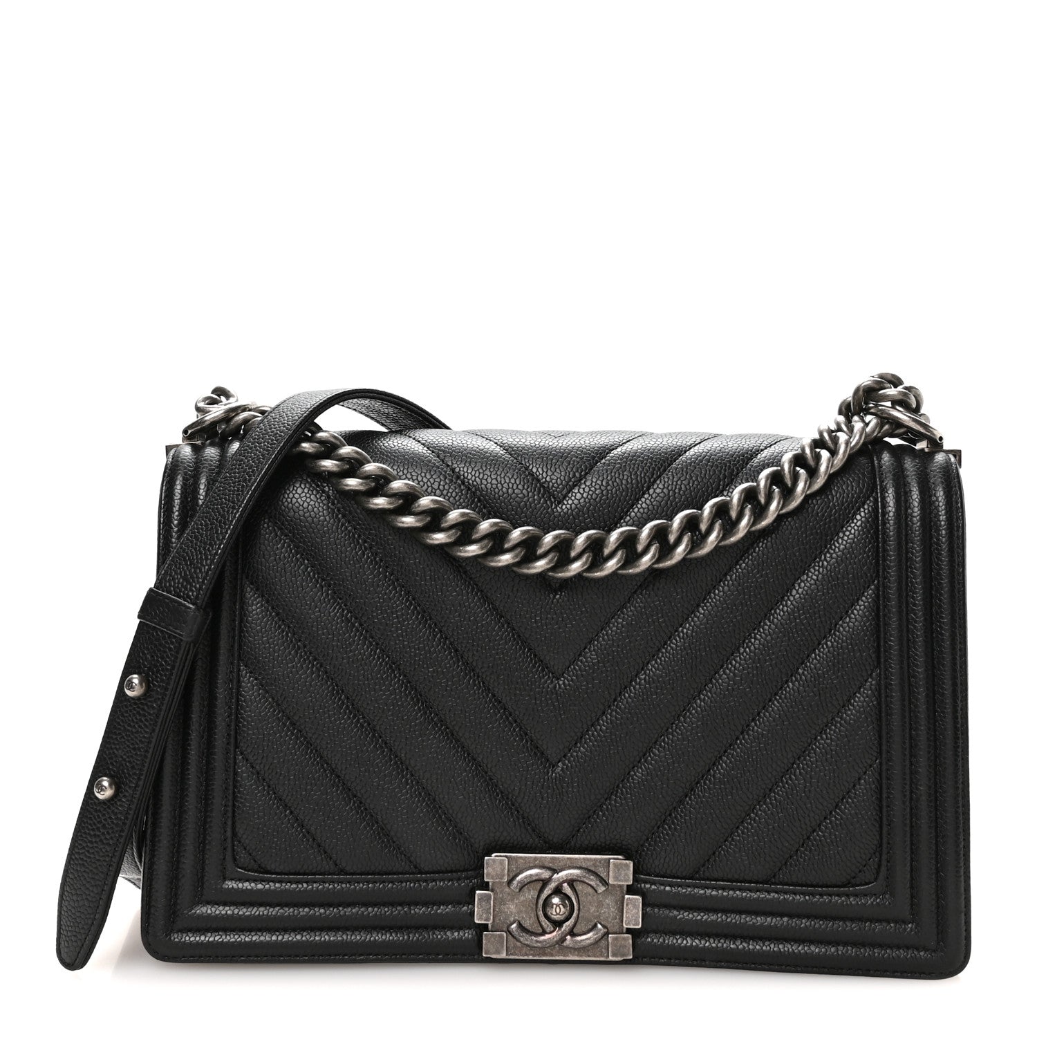 Chanel Calfskin Chevron Quilted New Medium Boy Flap Black 1 of 10
