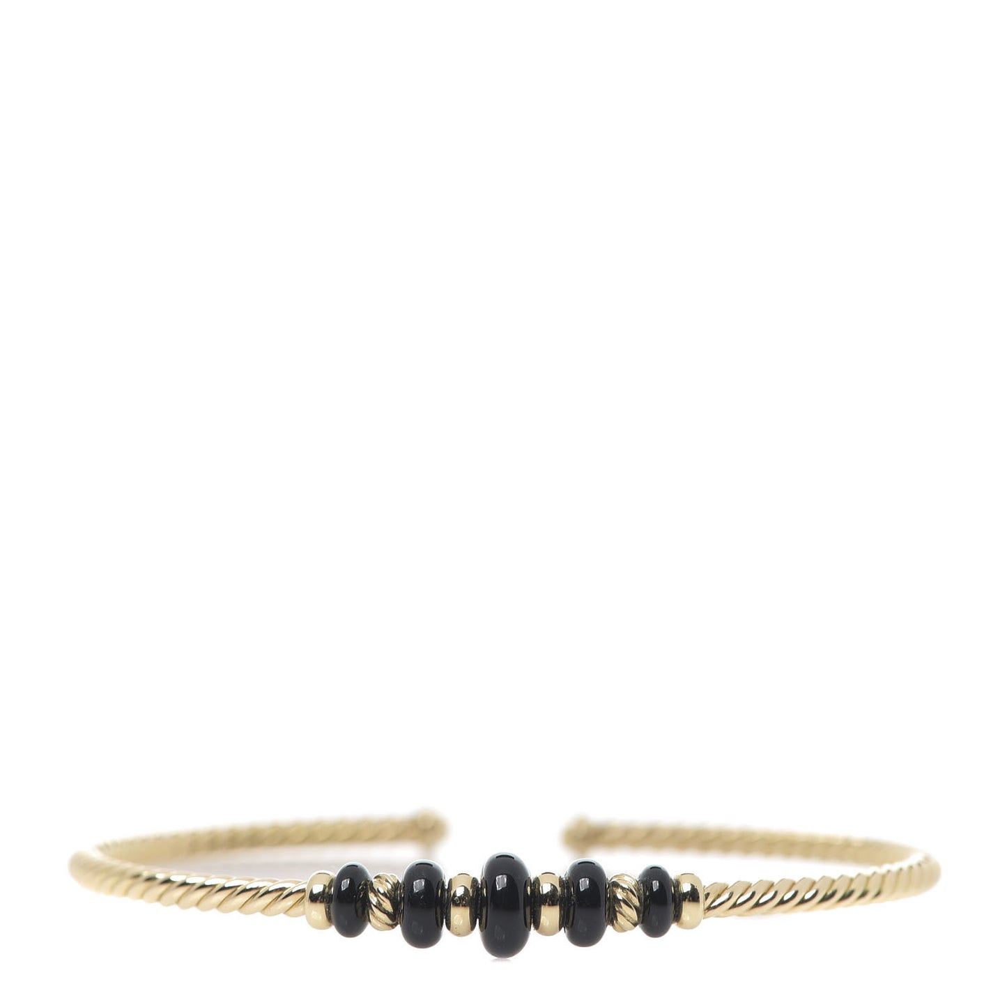 18K Yellow Gold Black Onyx Rio Rondelle Cabled Cuff Bracelet