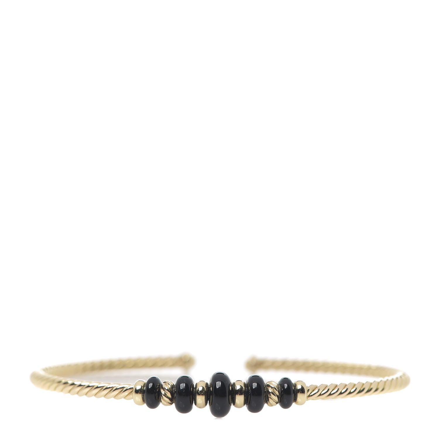 David Yurman 18K Yellow Gold Black Onyx Rio Rondelle Cabled Cuff Bracelet 1 of 4