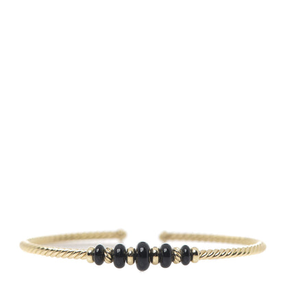 David Yurman 18K Yellow Gold Black Onyx Rio Rondelle Cabled Cuff Bracelet 1 of 4