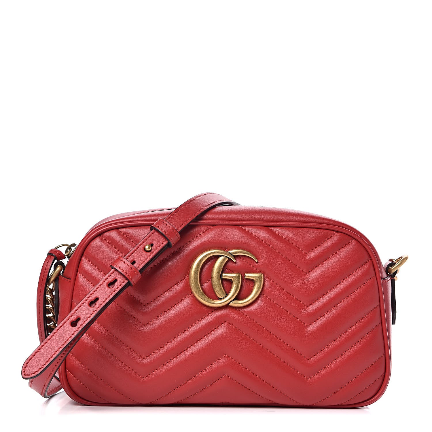 Gucci Calfskin Matelasse Small GG Marmont Chain Shoulder Bag Hibiscus Red 1 of 11