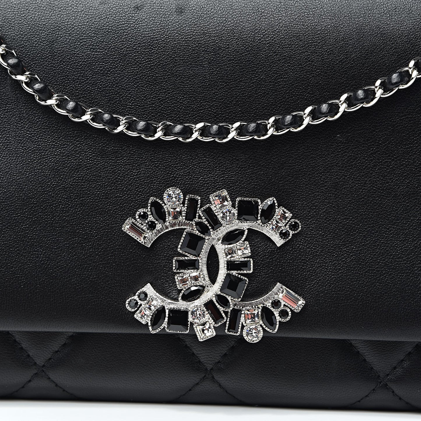 Lambskin Crystal Evening Clutch Black