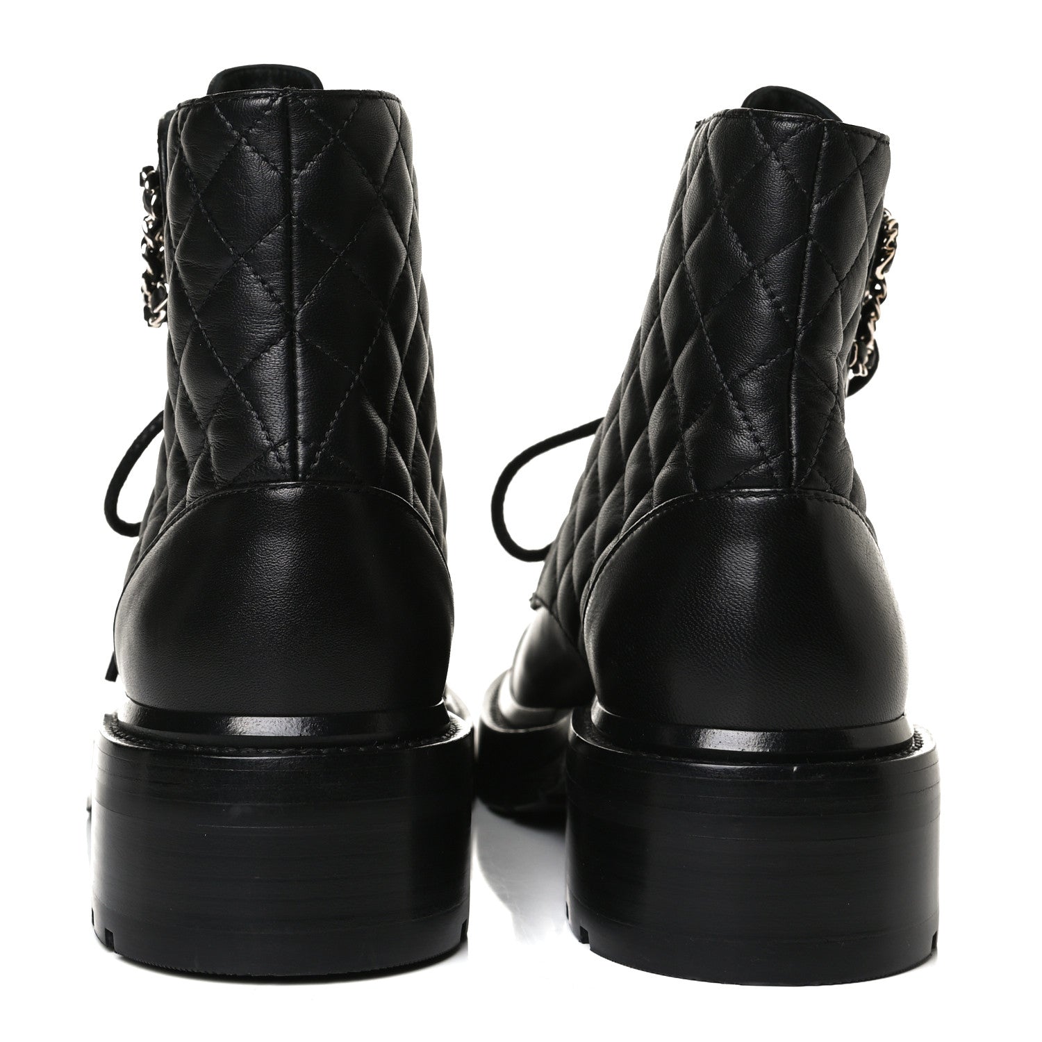 Chanel Shiny Lambskin Quilted Lace Up Combat Boots 37.5 Black 6 of 14
