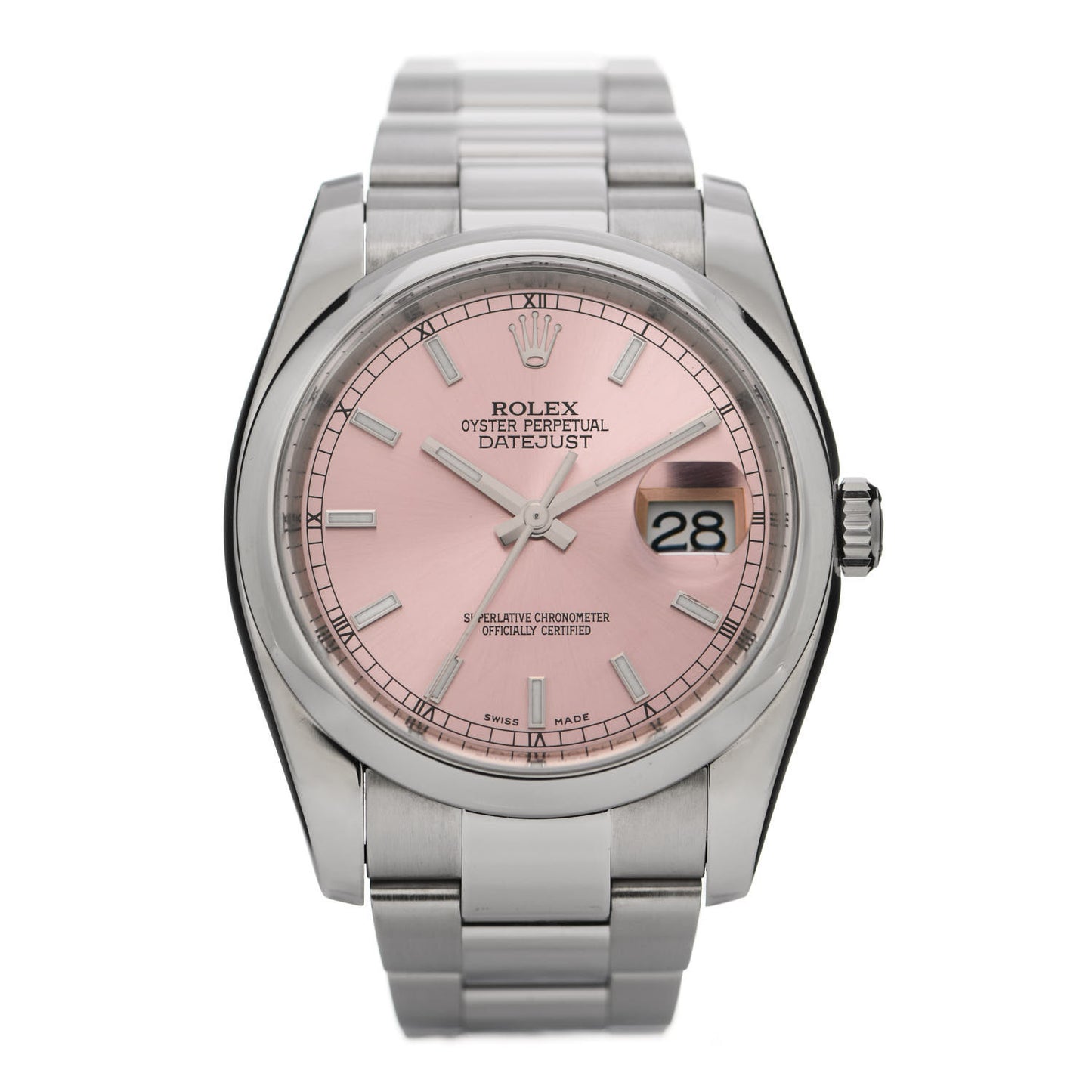 Stainless Steel 36mm Oyster Perpetual Datejust Watch Pink 116200