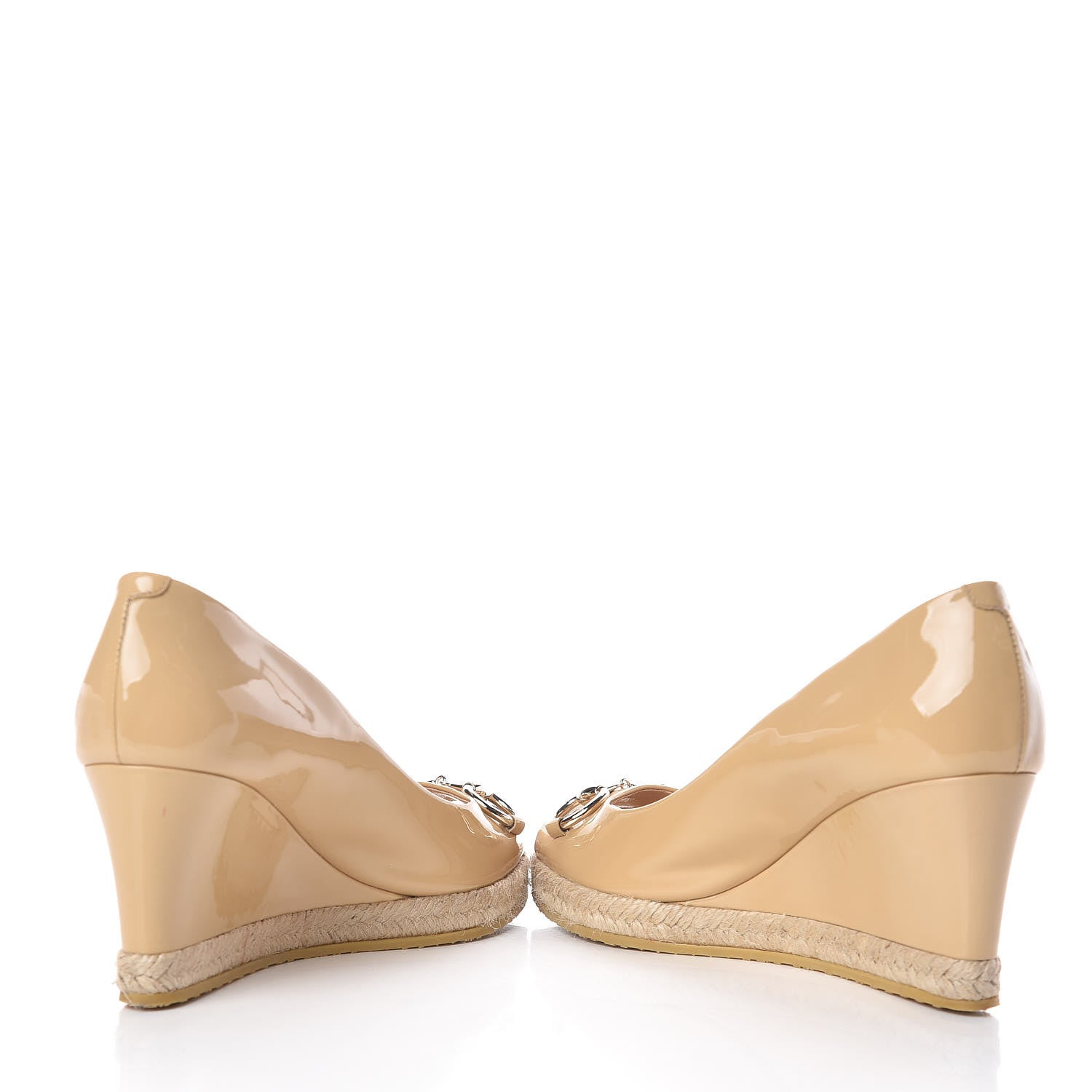 Gucci Vernice Crystal Horsebit Open Toe Espadrille Wedges 39 Beige 5 of 13
