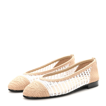 Chanel Raffia CC Cap Toe Ballerina Flats 36.5 White Beige 4 of 8