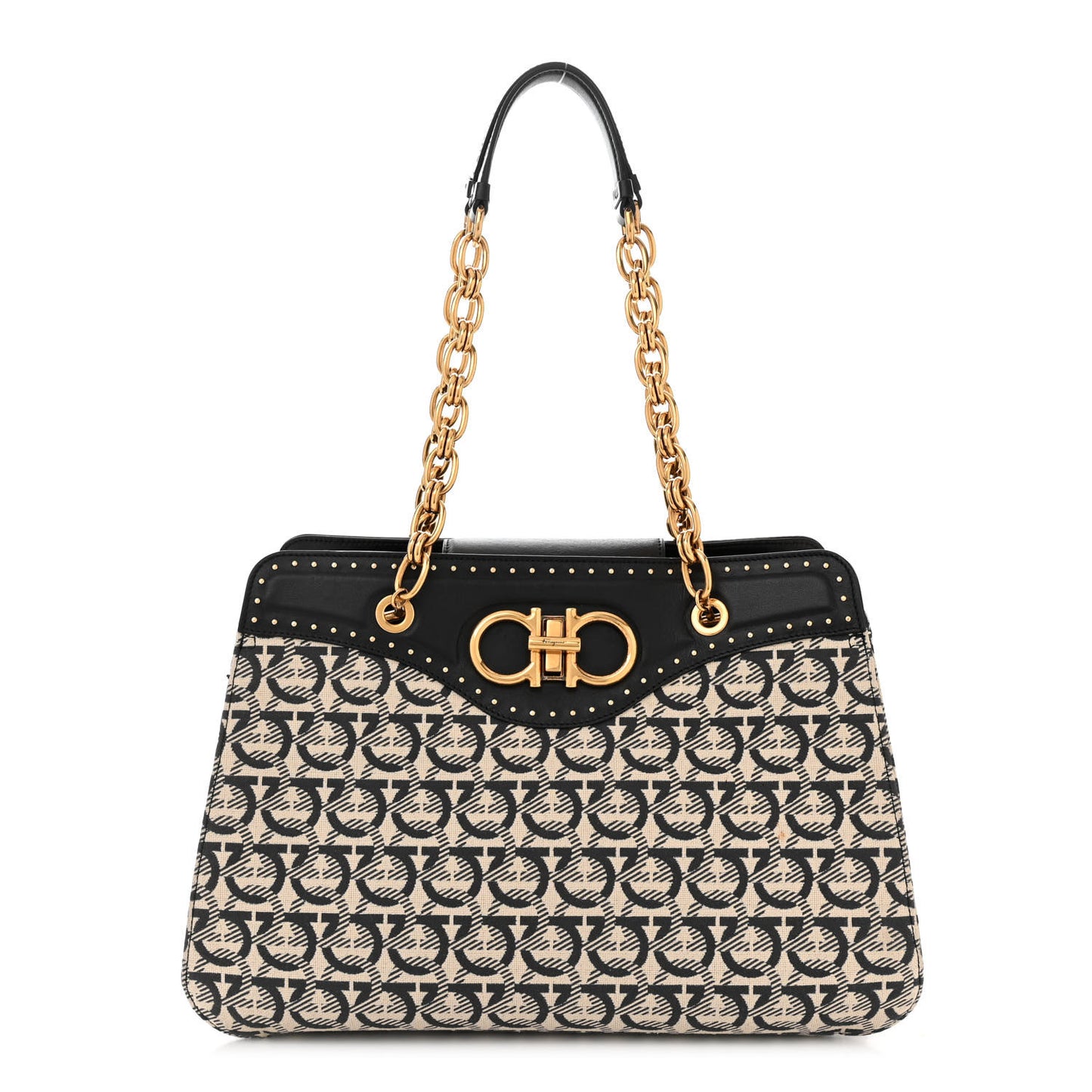 Canvas Calfskin Gancini Shoulder Bag Black