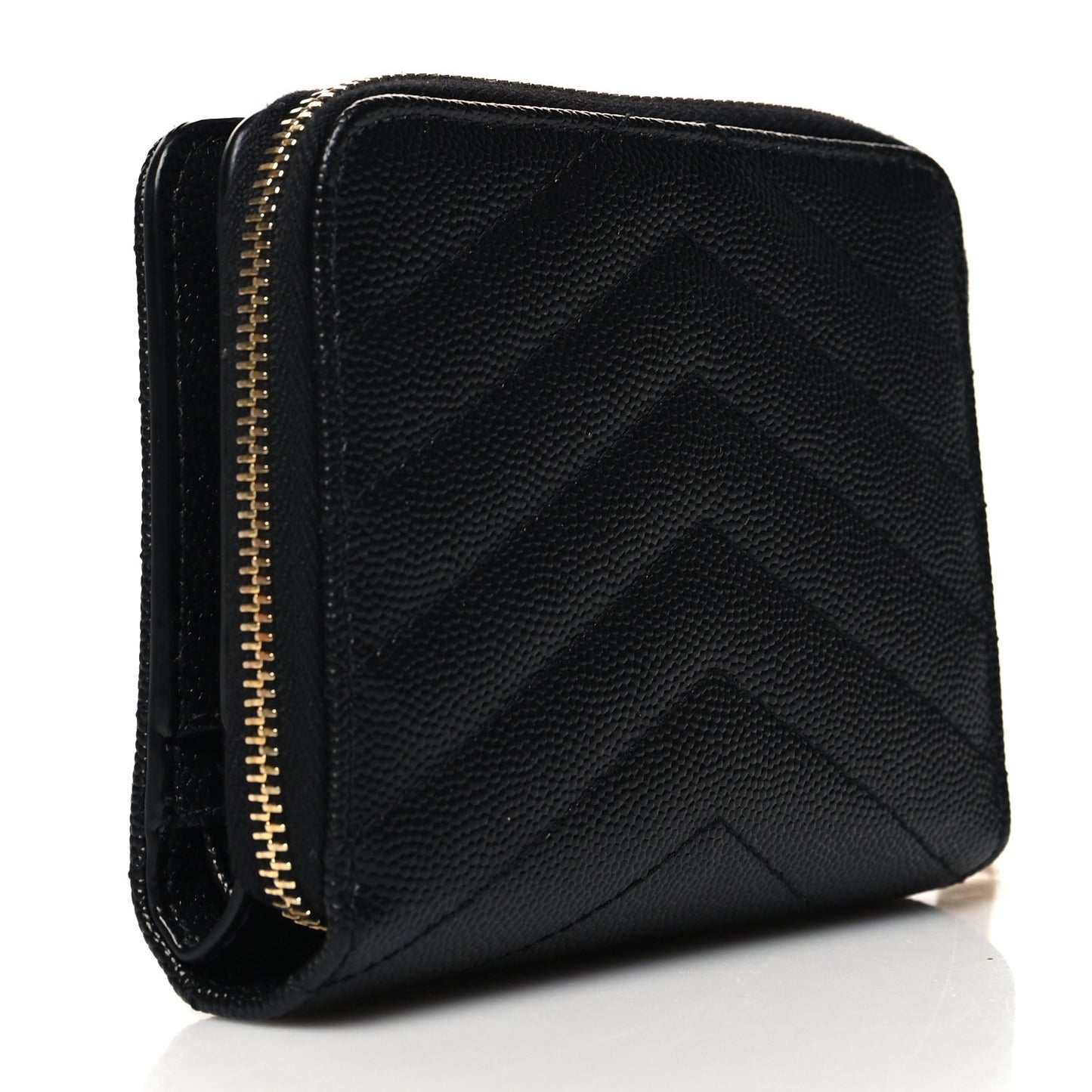 Grain De Poudre Matelasse Chevron Monogram Compact Zip Around Wallet Black
