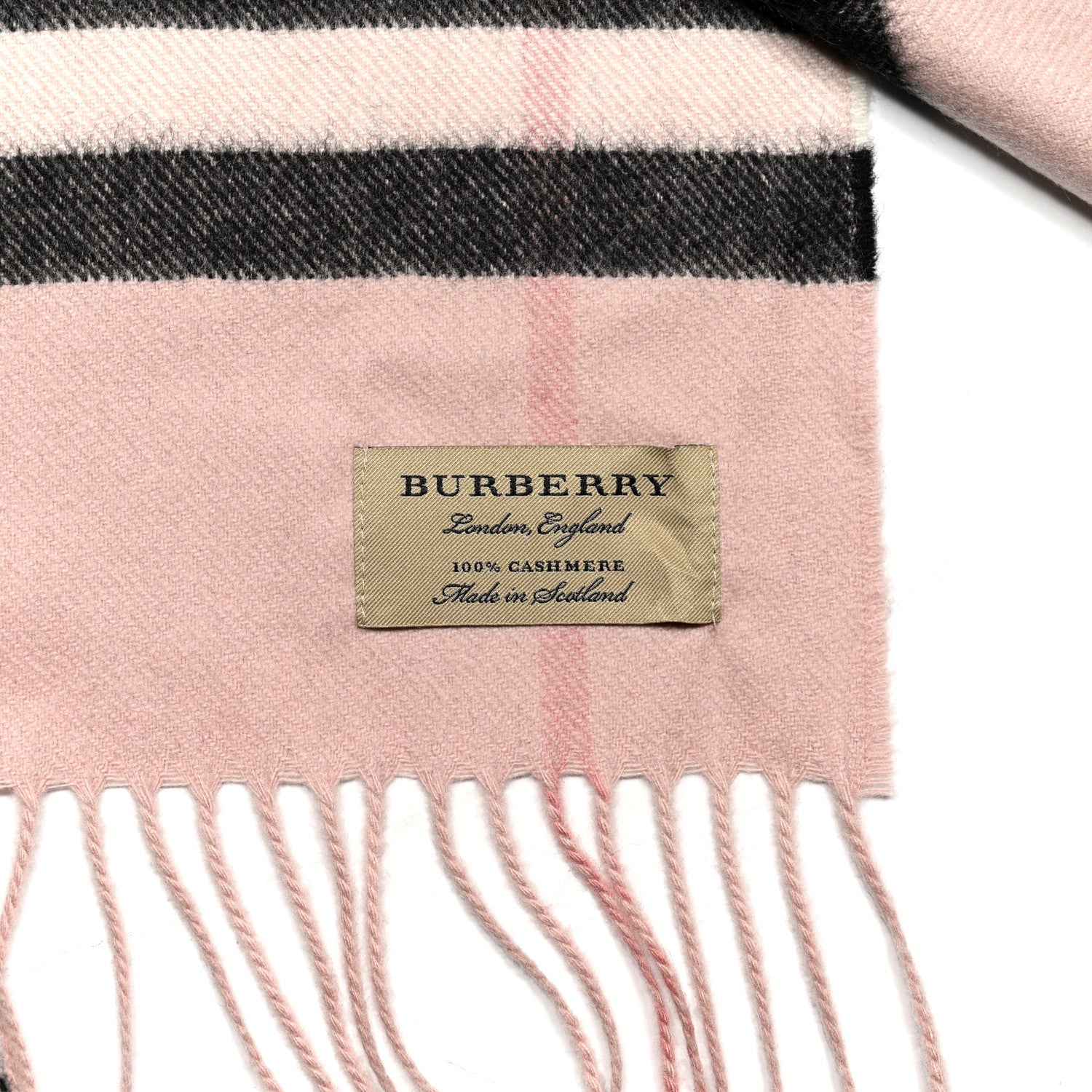 Burberry Cashmere Giant Heritage Check Fringe Scarf Ash Rose 3 of 3