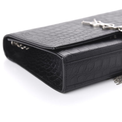 Saint Laurent Calfskin Crocodile Embossed Medium Classic Monogram Kate Tassel Satchel Black 6 of 9