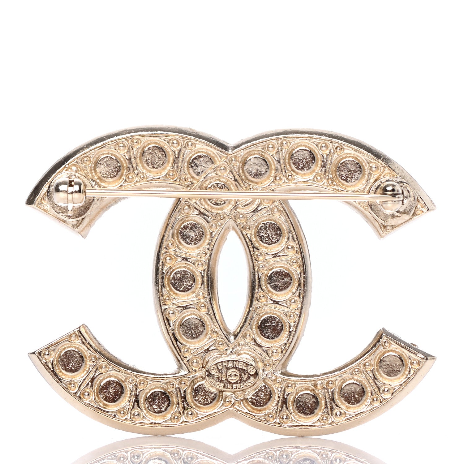 Chanel Pearl Crystal CC Brooch Gold 3 of 4