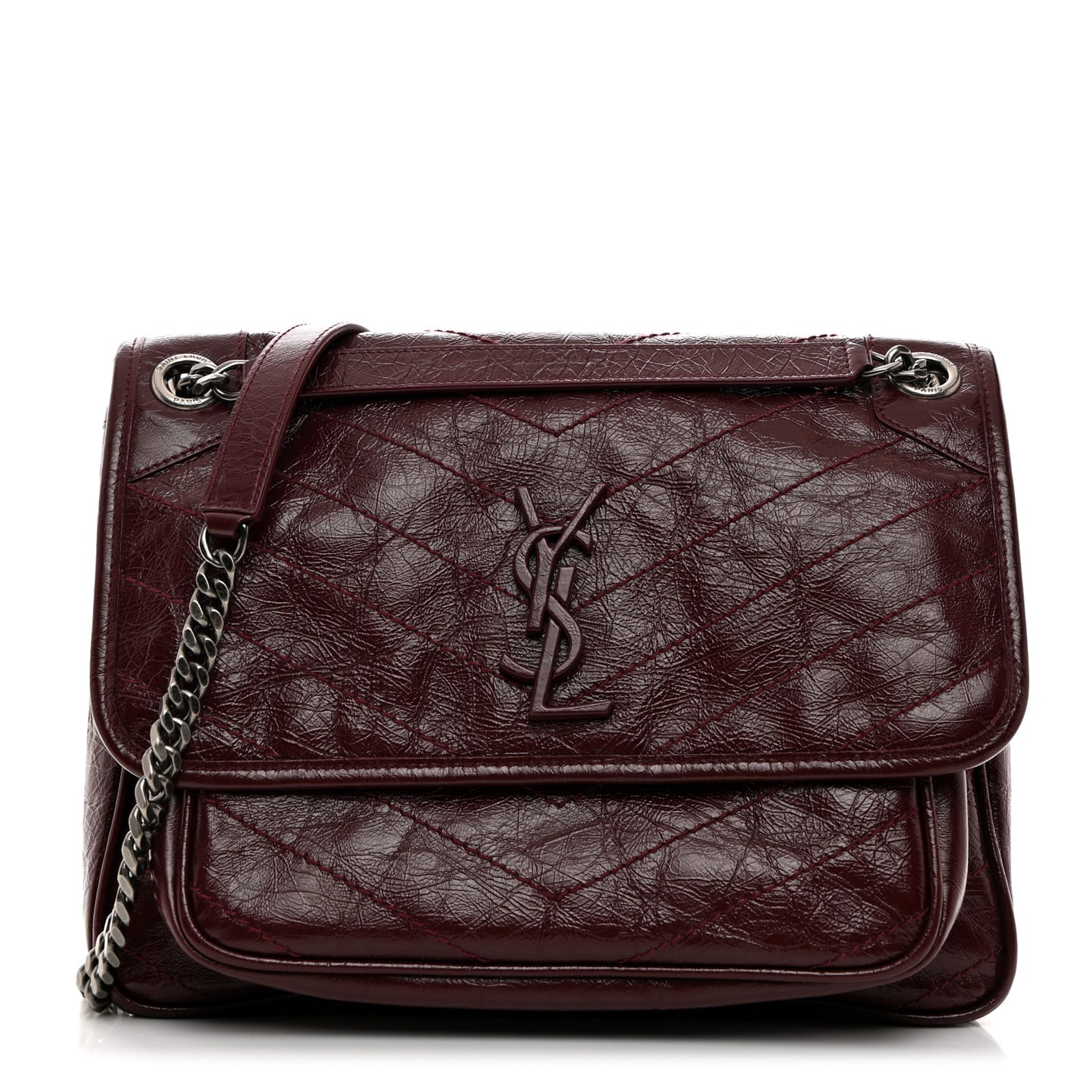 Crinkled Calfskin Matelasse Monogram Medium Niki Chain Satchel Rouge Legion