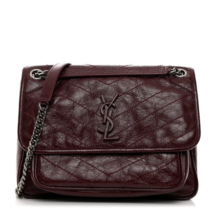 Saint Laurent Crinkled Calfskin Matelasse Monogram Medium Niki Chain Satchel Rouge Legion 1 of 10
