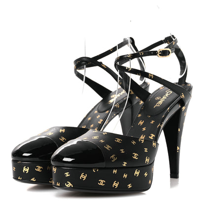 Chanel Printed Lambskin CC Platform Pumps 37.5 Black Gold 4 of 11