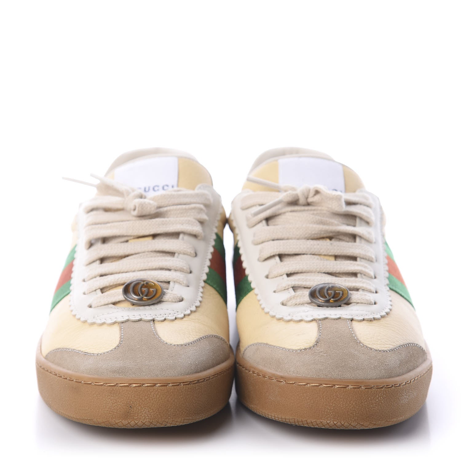 Gucci Calfskin Suede Web Womens G74 Sneakers 39.5 Oatmeal Burro New Mystic White 2 of 7