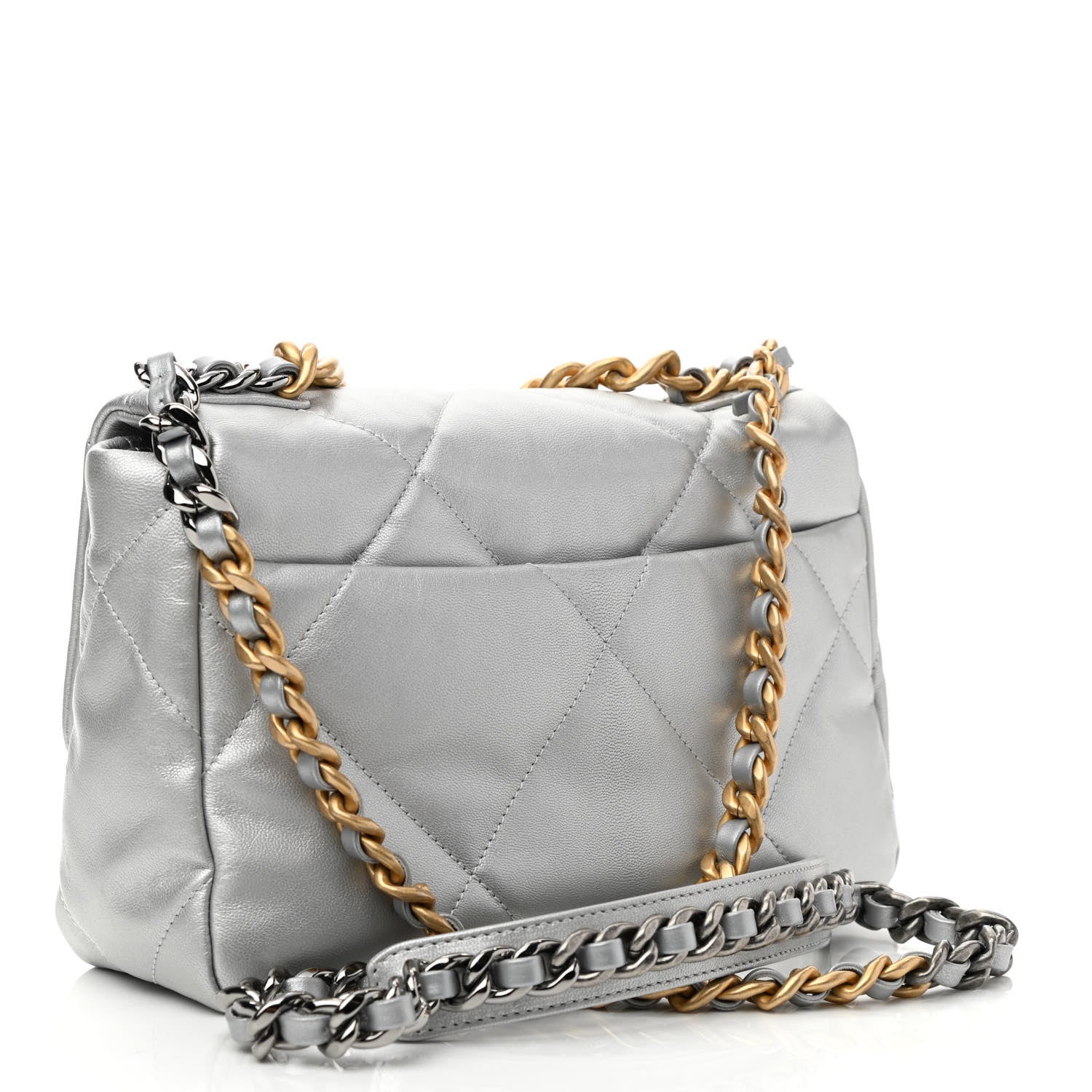 Chanel Metallic Goatskin Quilted Medium Chanel 19 Flap Silver 3 of 10