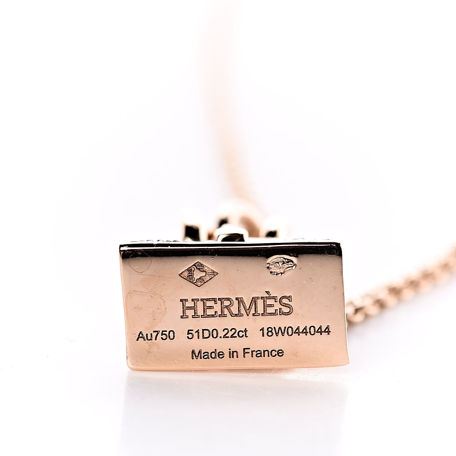 Hermes 18K Rose Gold Diamond Birkin Amulette Pendant Necklace 6 of 7