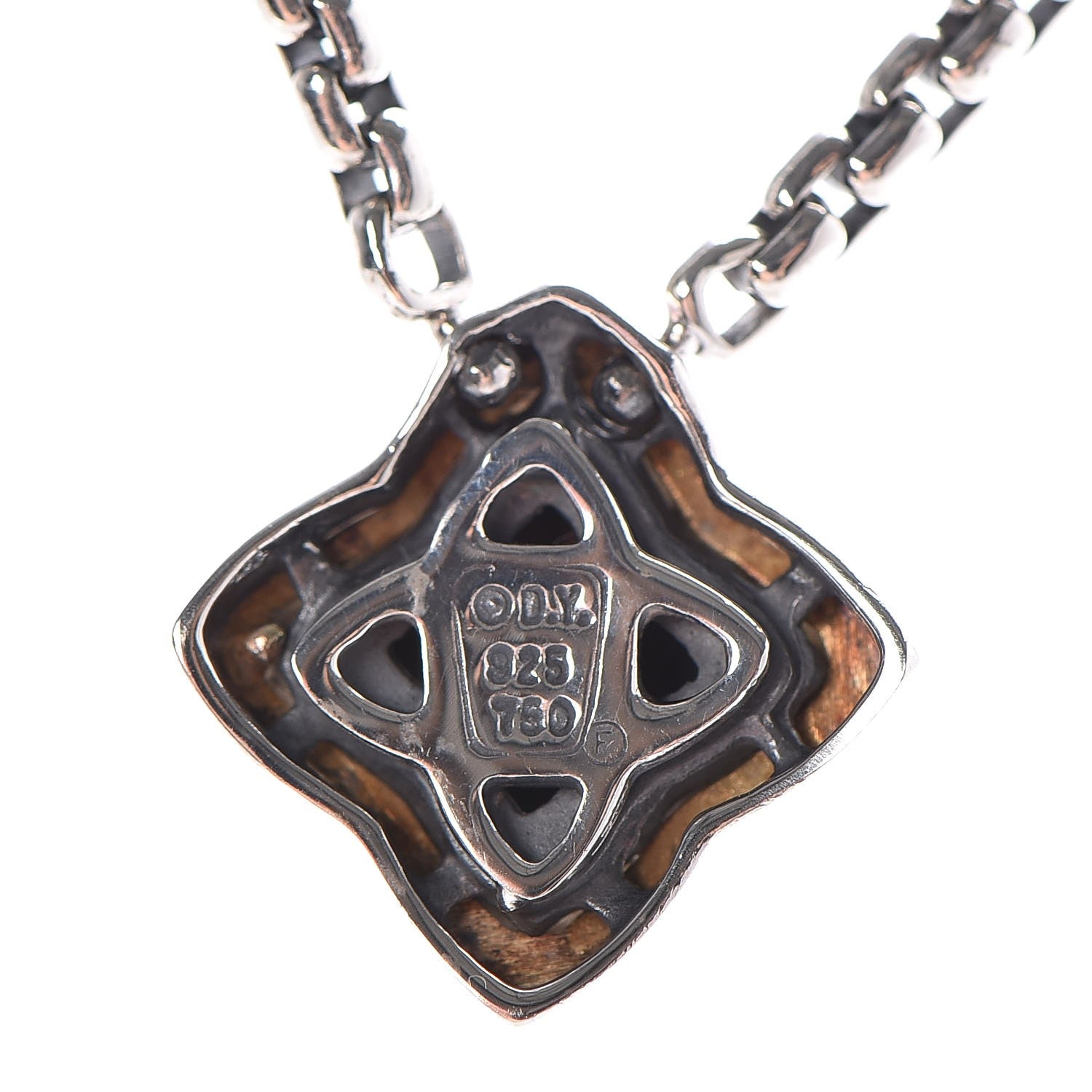 David Yurman Sterling Silver 18K Yellow Gold Quatrefoil Pendant Necklace 5 of 6