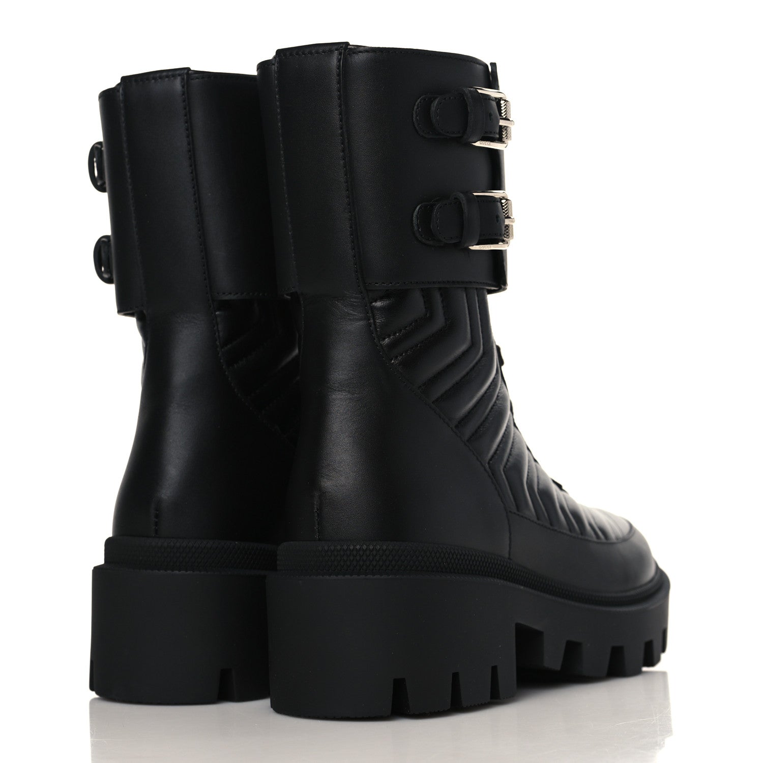 Gucci Nappa Frances GG Matelasse Platform Combat Boots 35 Black 4 of 9