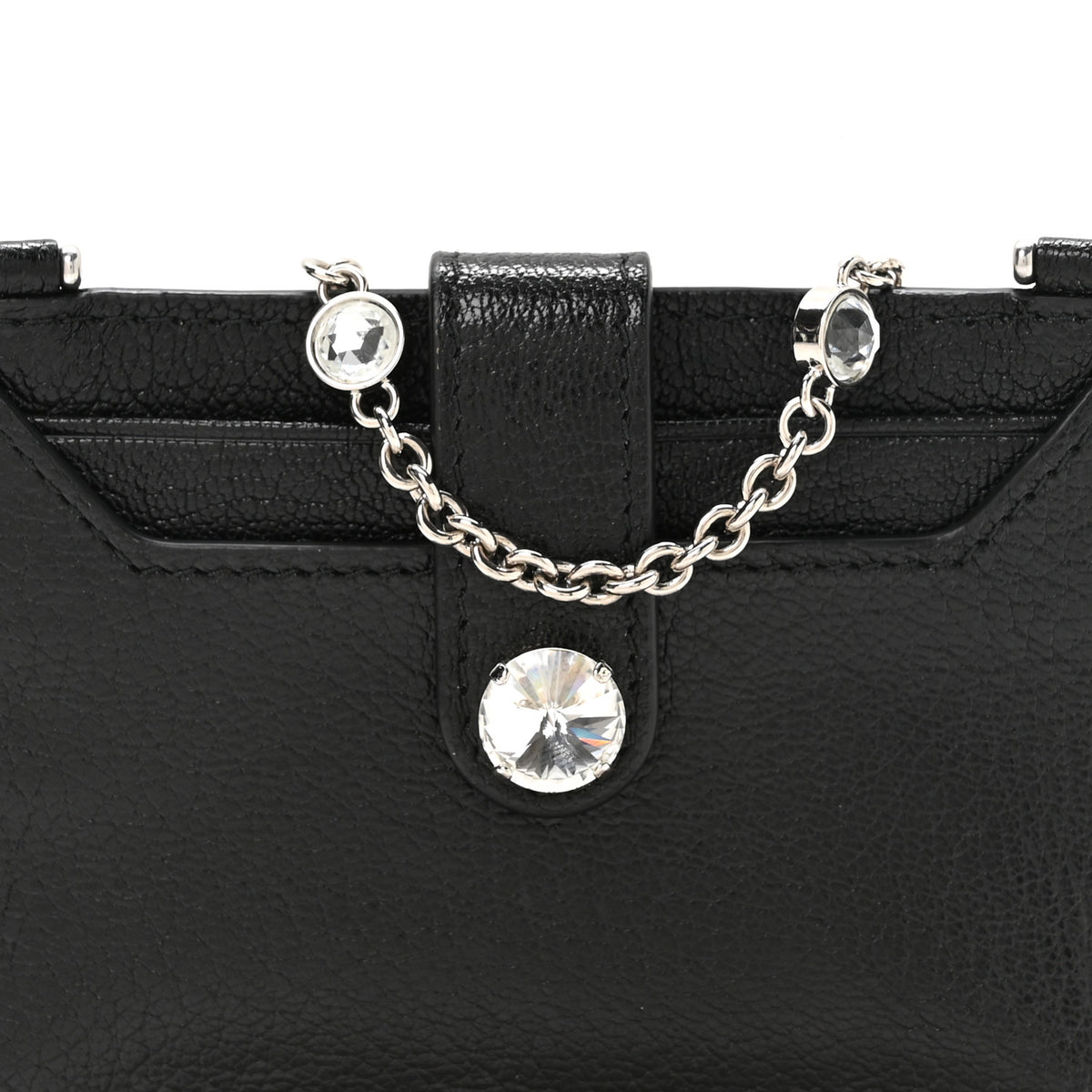 Goatskin Madras Crystal Card Holder Fringe Crossbody Black
