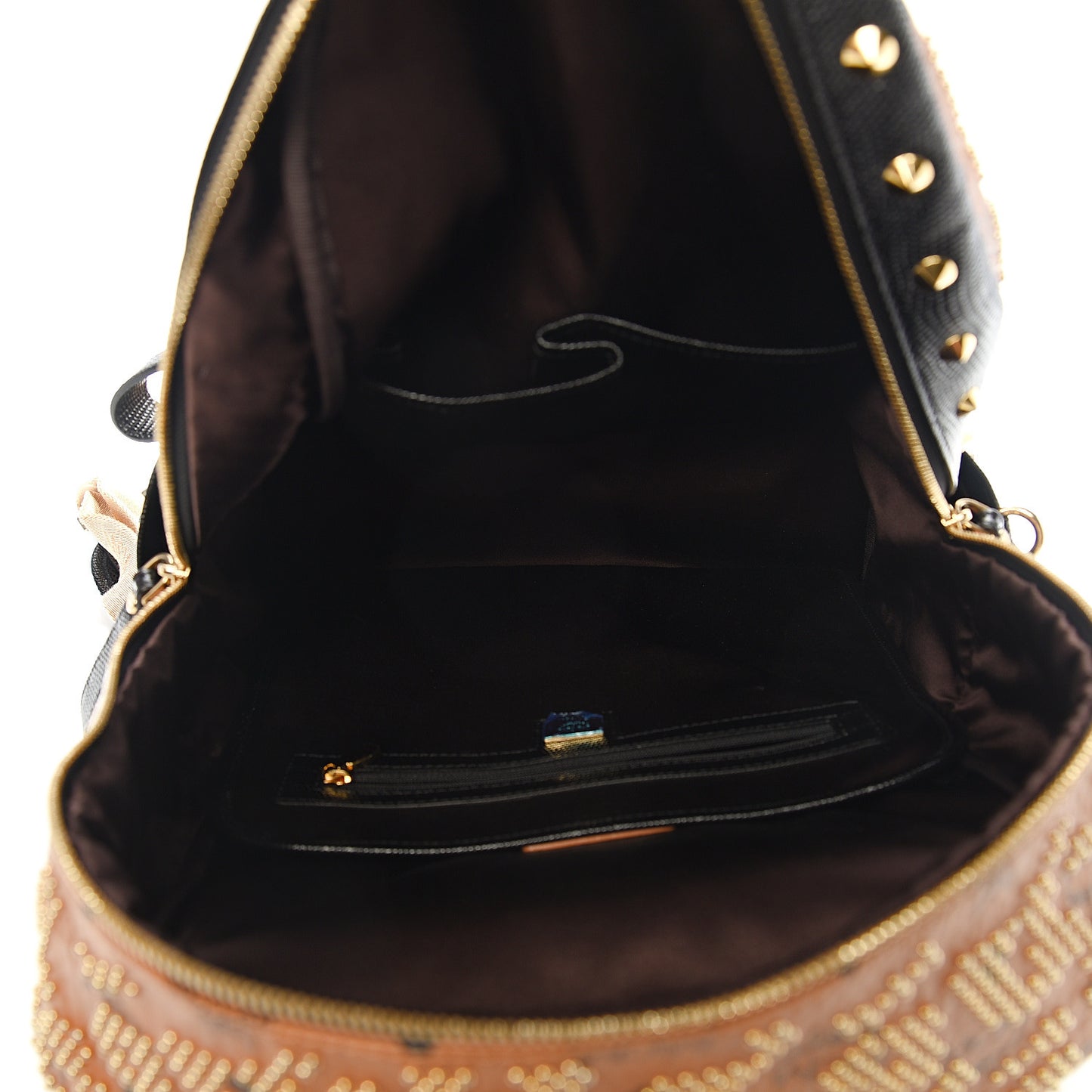 Visetos Embossed Studded Medium Backpack Cognac