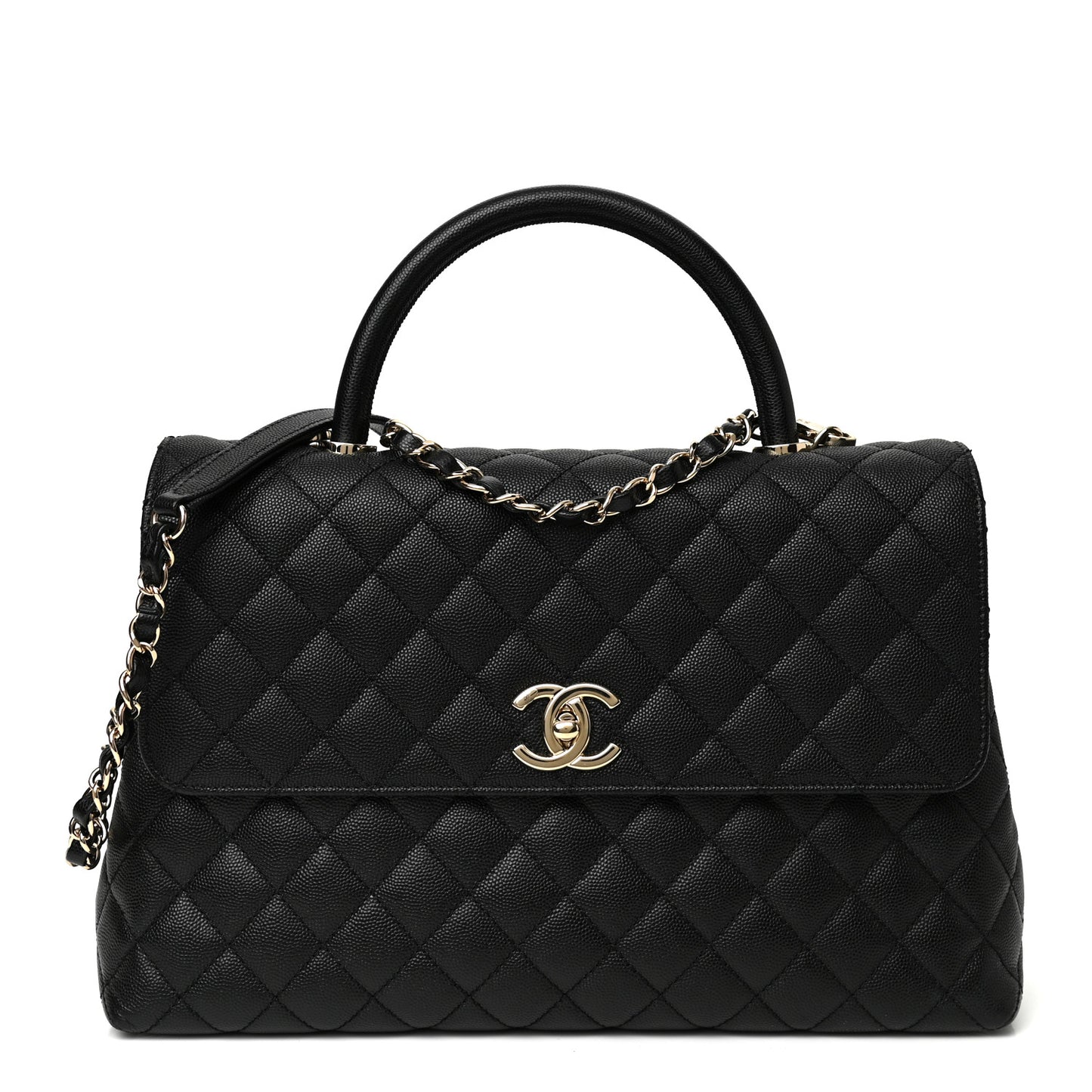 Caviar Quilted Medium Coco Handle Flap Black