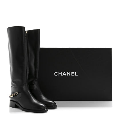 Chanel Calfskin Chain High Boots 38 Black 9 of 9