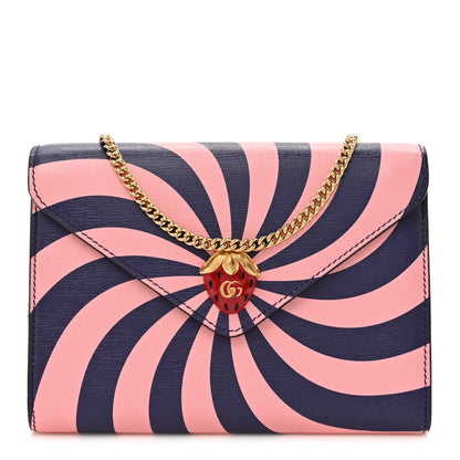Gucci Textured Dollar Calfskin Enamel Double G Strawberry Wallet On Chain Pink Blue 1 of 14