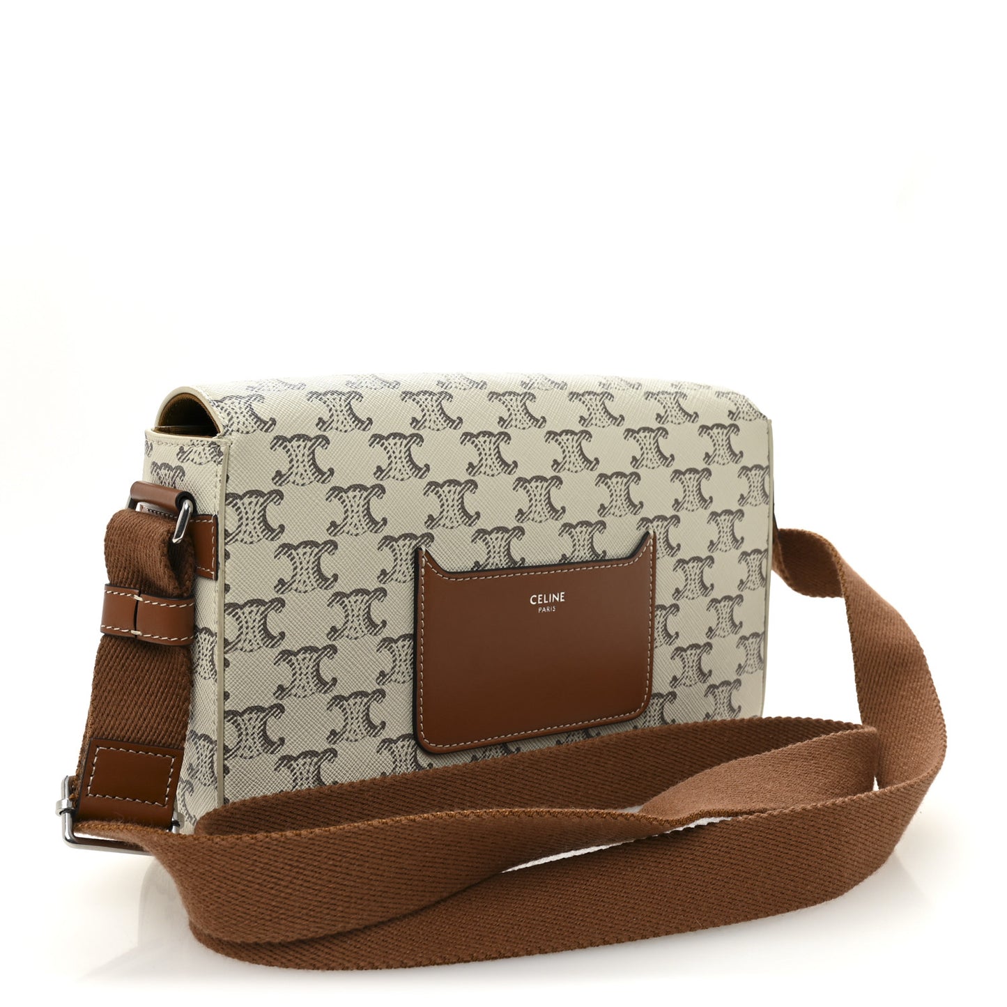 Triomphe Canvas Calfskin Flap Messenger Bag Tan Ecru