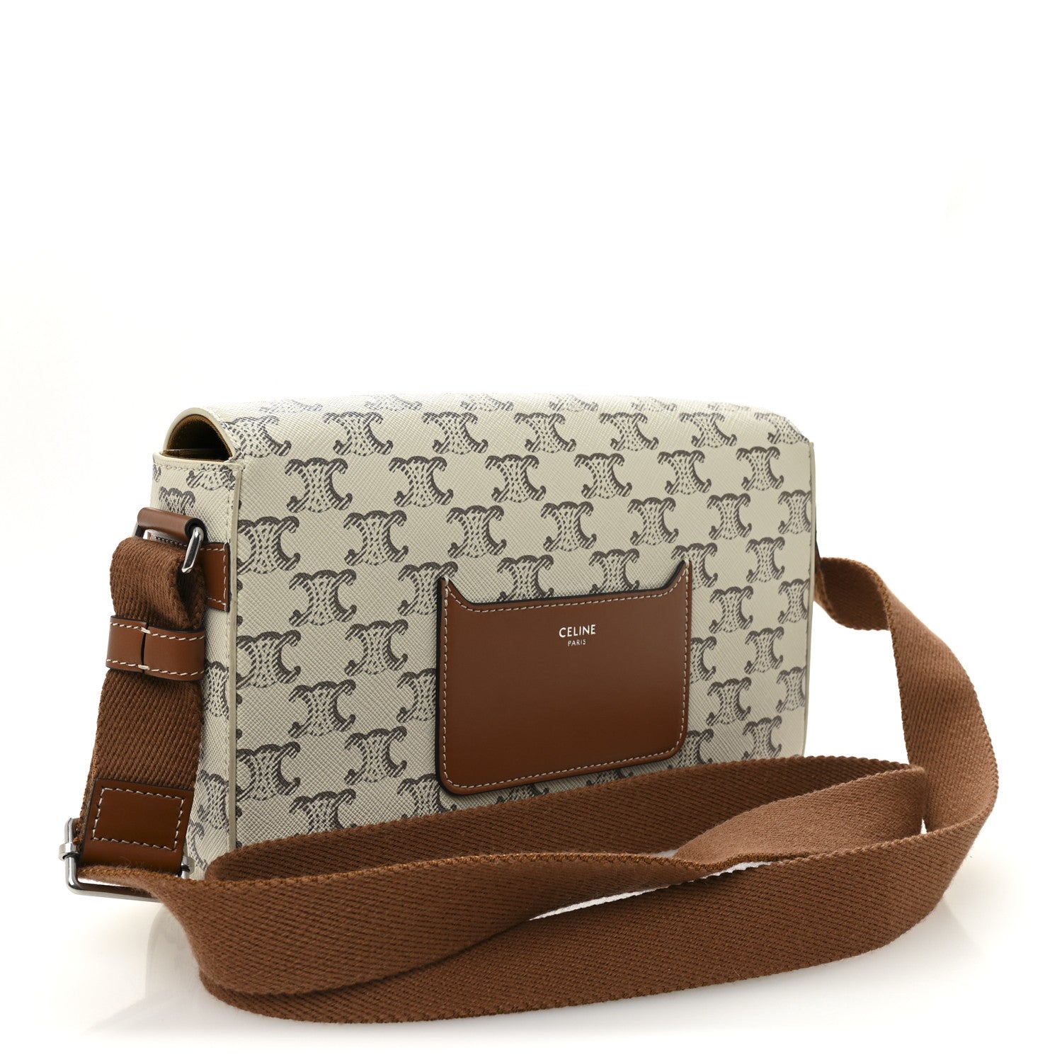 Celine Triomphe Canvas Calfskin Flap Messenger Bag Tan Ecru 3 of 10