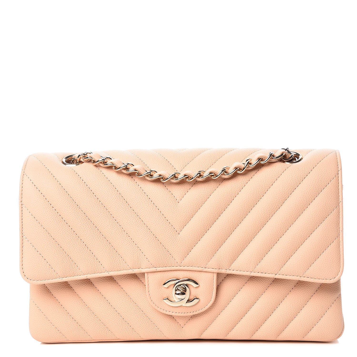 Chanel Caviar Chevron Quilted Medium Double Flap Beige 1 of 9