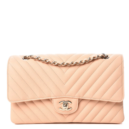 Chanel Caviar Chevron Quilted Medium Double Flap Beige 1 of 9