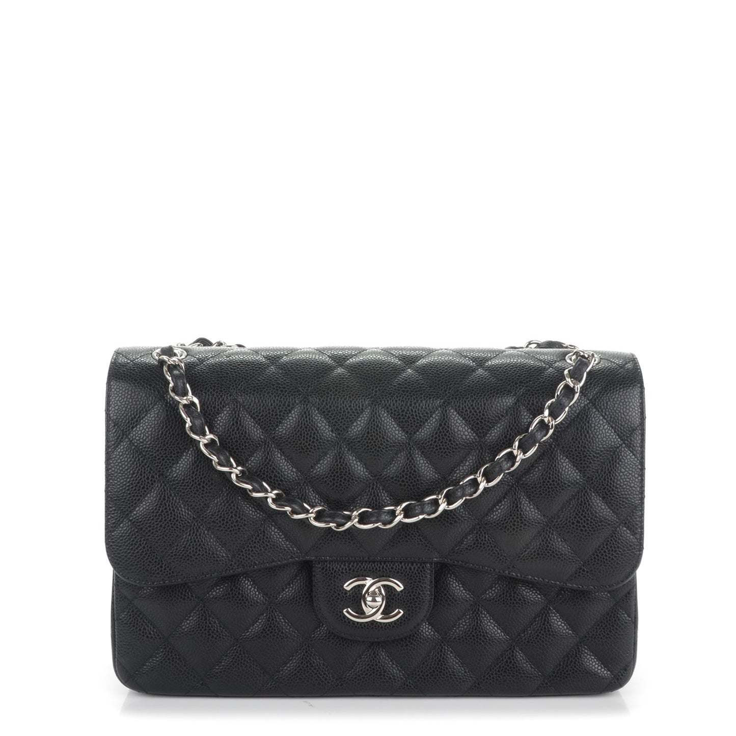 Caviar Quilted Jumbo Double Flap Black