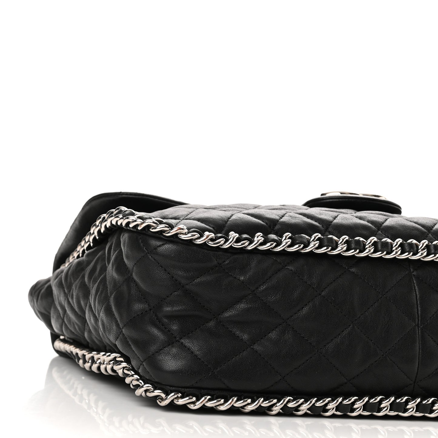 Washed Lambskin Quilted Maxi Chain Around Flap Black