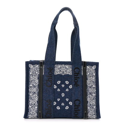 Chloe x High Summer Denim Calfskin Medium Woody Ribbon Tote Blue 1 of 9