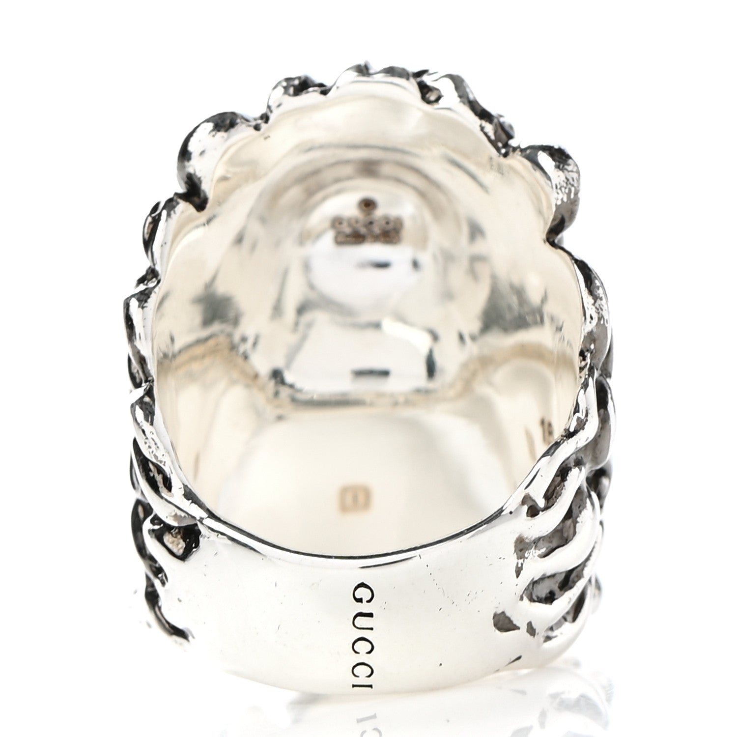 Gucci Metal Crystal Lion Head Ring 7.5 Black Aged Silver 56/7.5 Silver 3 of 8