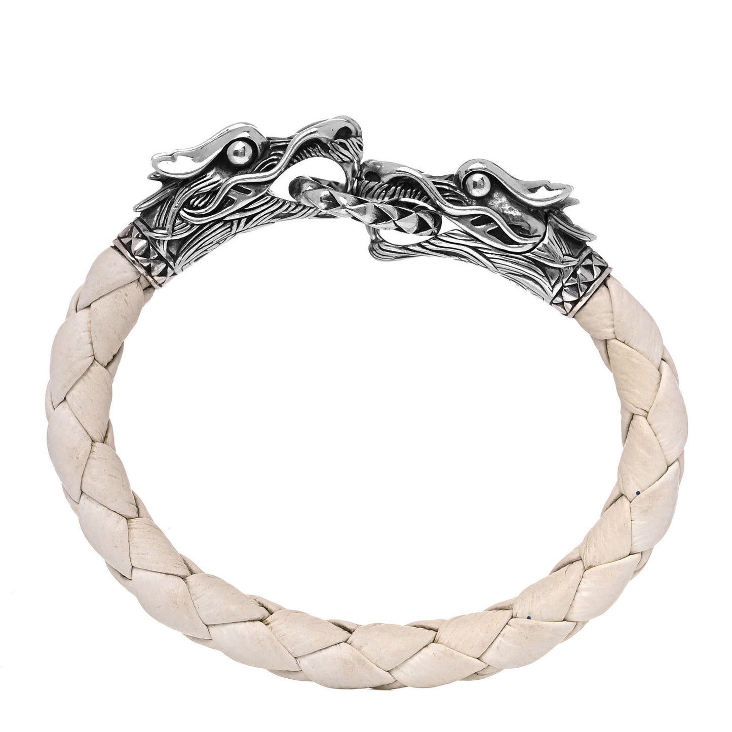Sterling Silver Leather Naga Dragon Legend Bracelet White